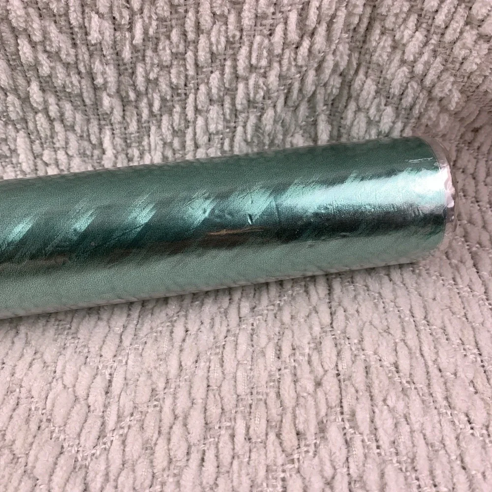 Vtg Christmas Wrapping Paper Foil Metallic Green Shiny MCM Texture NOS Lance USA